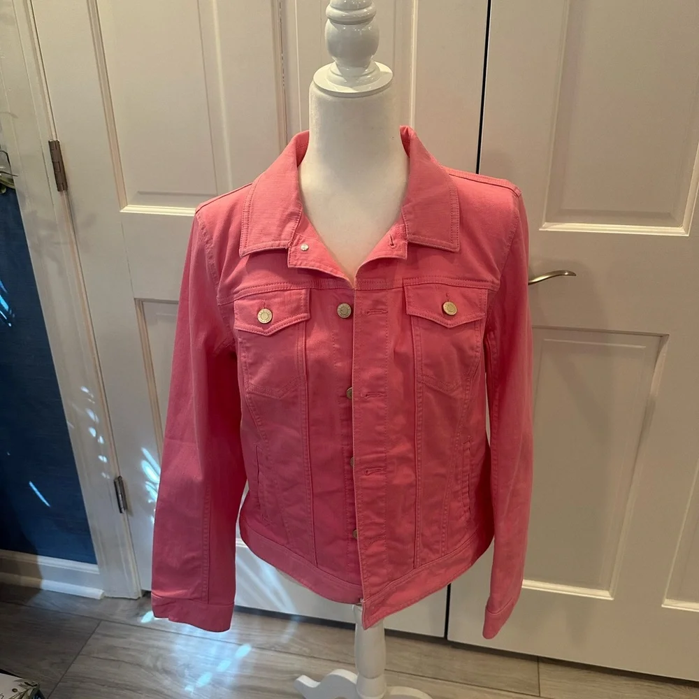 Talbots Pink Denim Jacket Sz L - Picture 1 of 16